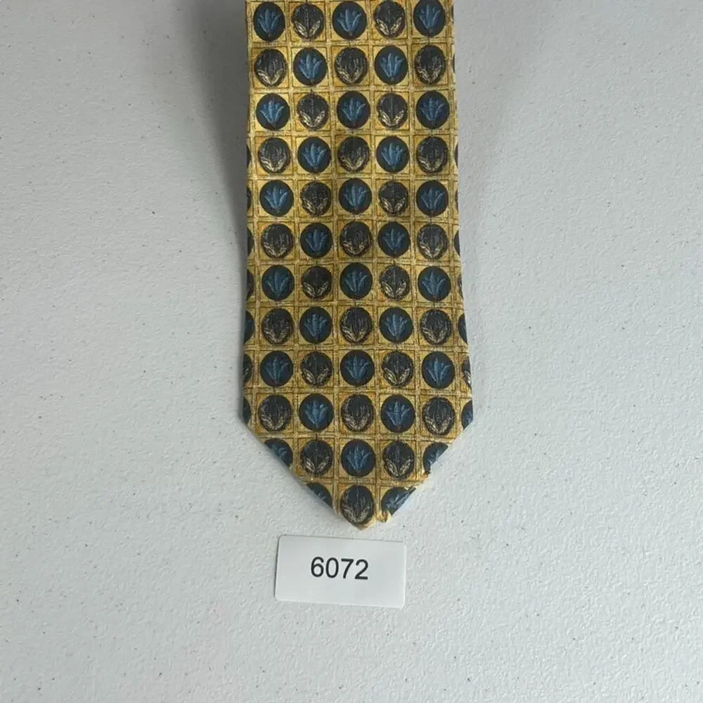 Ermenegildo Zegna Men's 100% Silk Yellow with Floral/ Geometric Pattern Tie